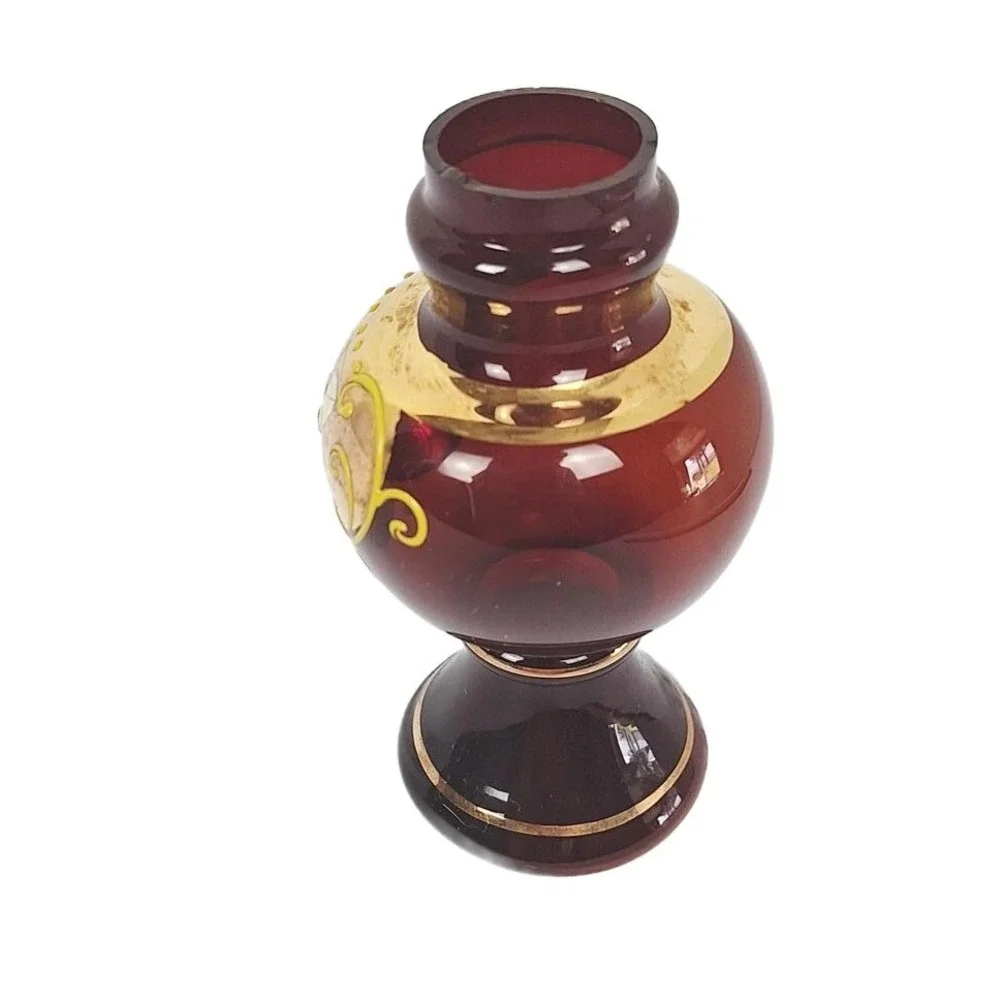 Dabbs Ruby Red Glass Lamp‎ Base ONLY, Hand Painted Enamel Kerosene Oil Lamp Part